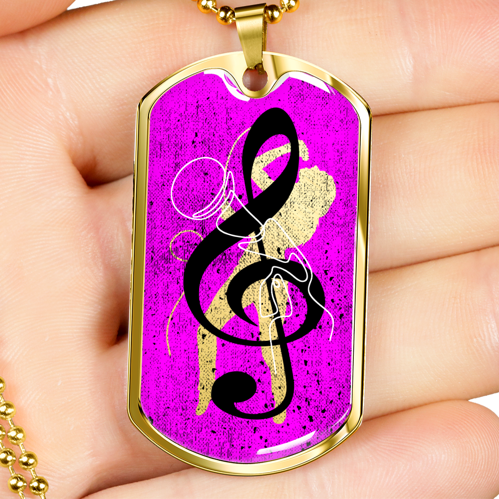 Dog Tag Necklace Pink | Female Singer Cutout | Mic | Black Clef