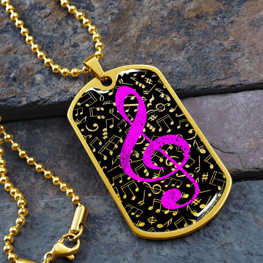 Dog Tag Necklace Black | Music Pattern Cutout | Pink Clef