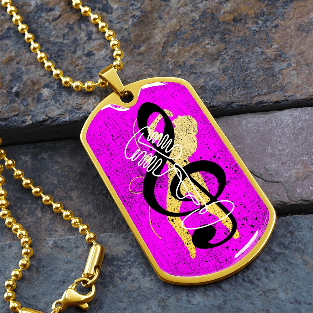 Dog Tag Necklace Pink | Female Singer Cutout | Vintage mic | G-clef