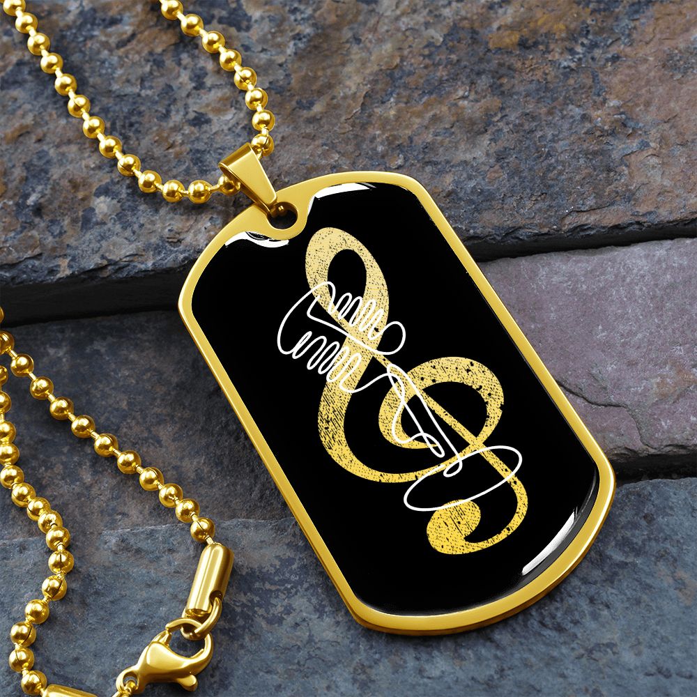 Dog Tag Necklace Black | G-clef Cutout | Vintage Mic | Distressed
