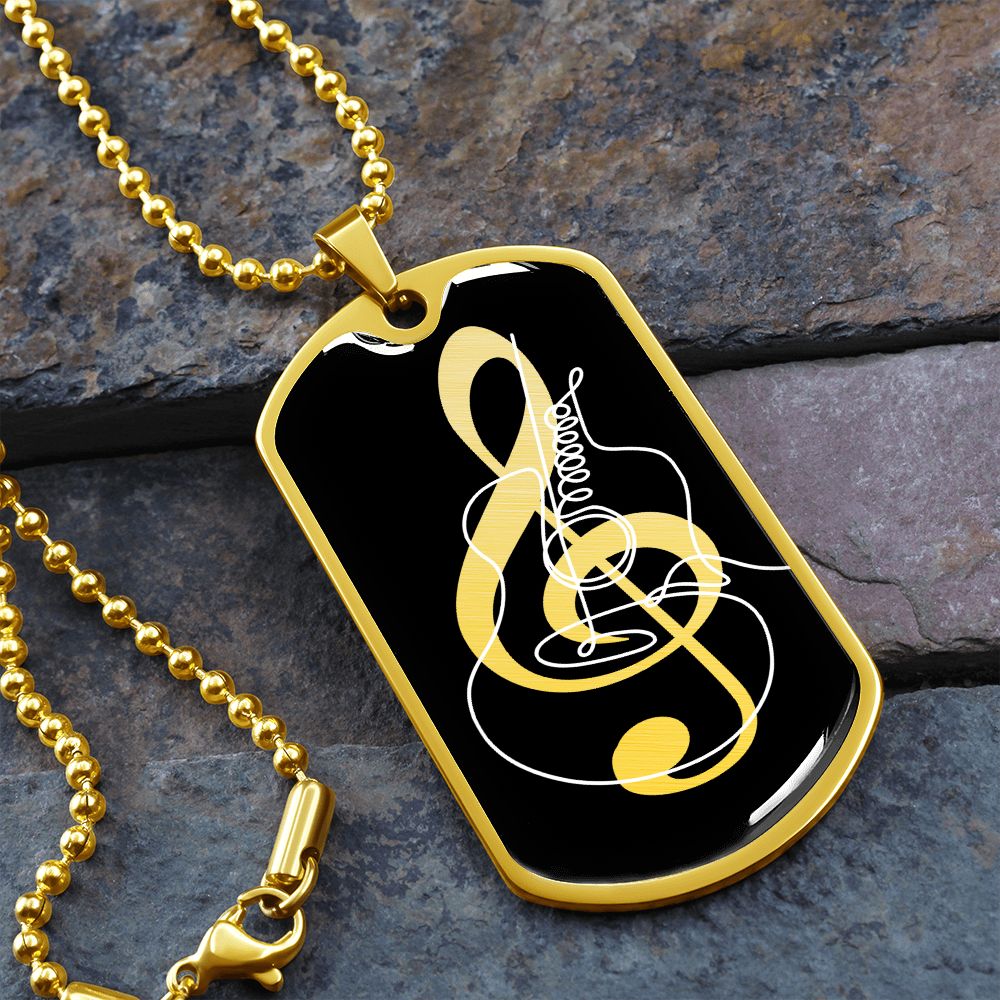 Dog Tag Necklace Black | G-clef Cutout | Guitar