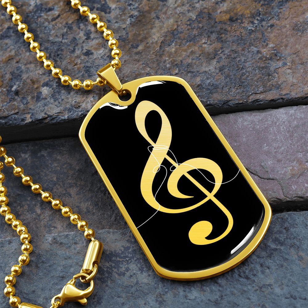Dog Tag Necklace Black | G-clef Cutout | Music Notes