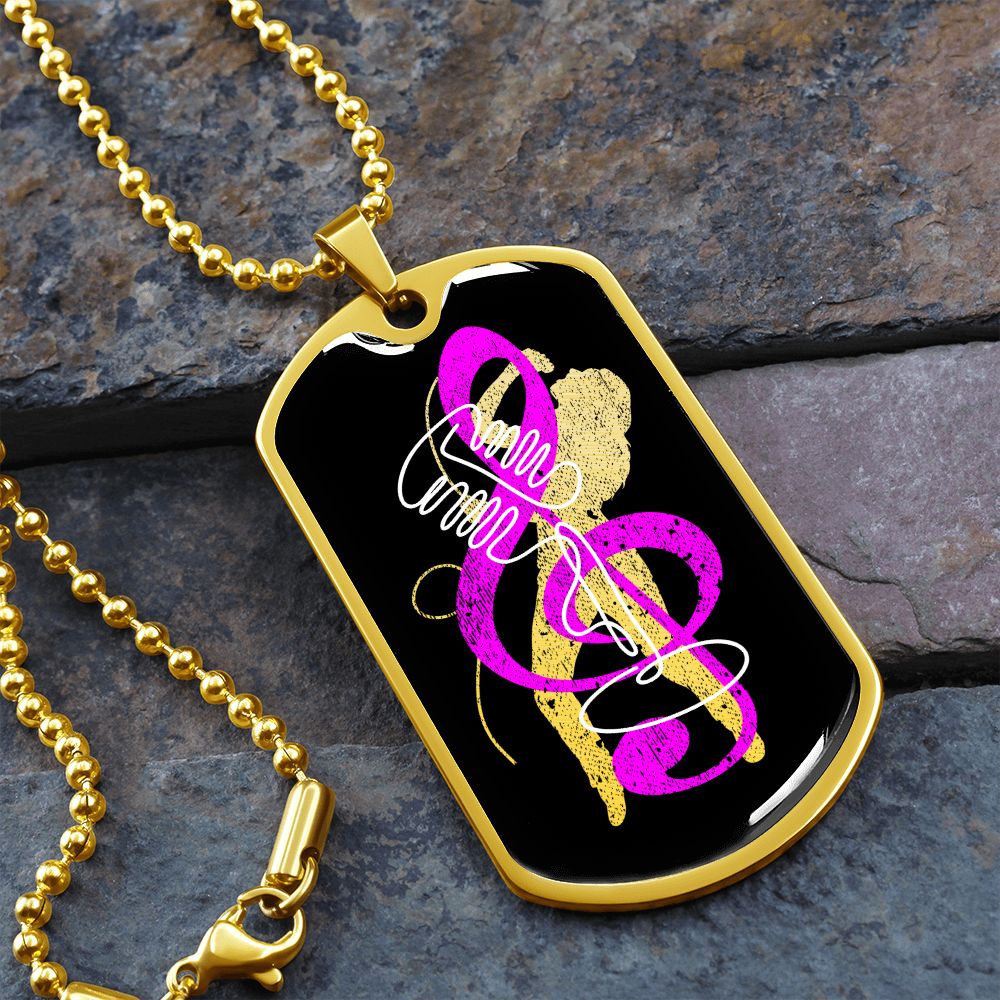 Dog Tag Necklace Black | Female Singer Cutout | Vintage mic | Pink Clef
