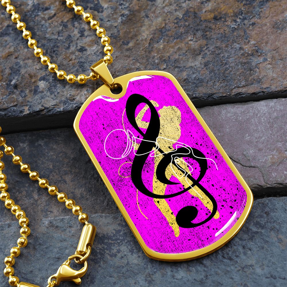 Dog Tag Necklace Pink | Female Singer Cutout | Mic | Black Clef