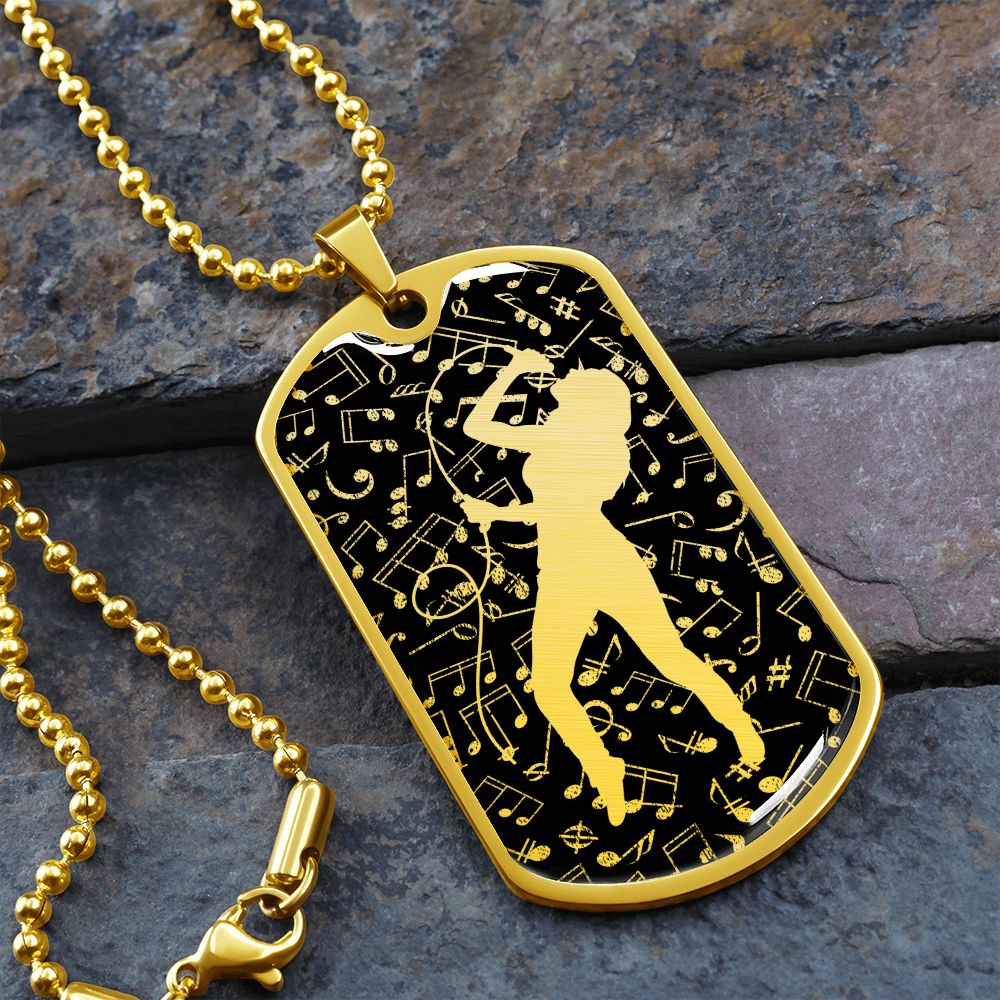 Dog Tag Necklace Black | Female Singer Cutout | Music Notes Cutout