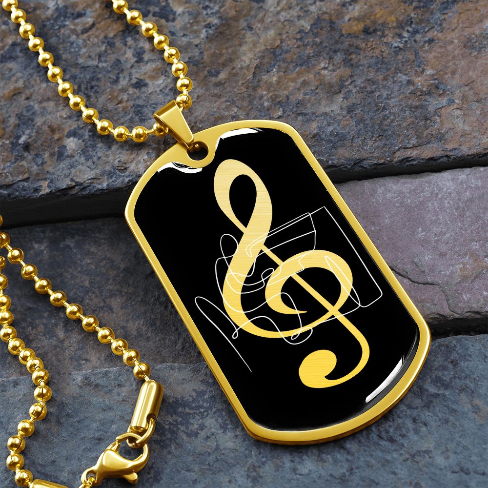 Dog Tag Necklace Black | G-clef Cutout | Piano