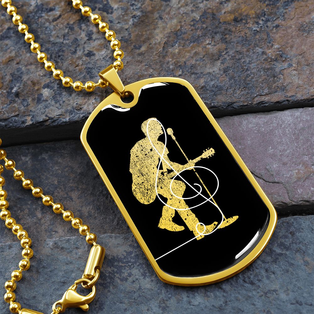 Dog Tag Necklace Black | Male Singer Cutout | Clef | Pink Clef