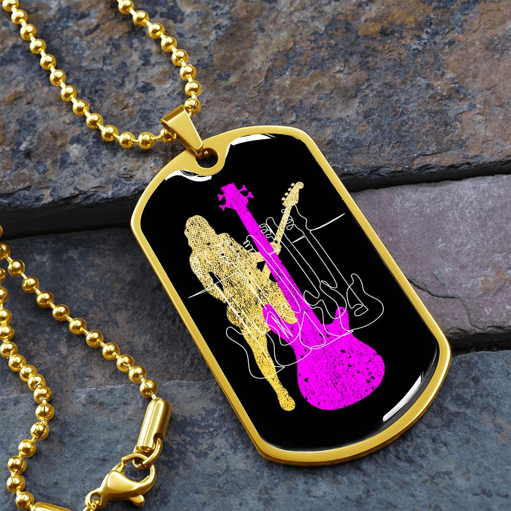 Dog Tag Necklace Black | Female Bassist Cutout | Bass Guitars | Pink Bass