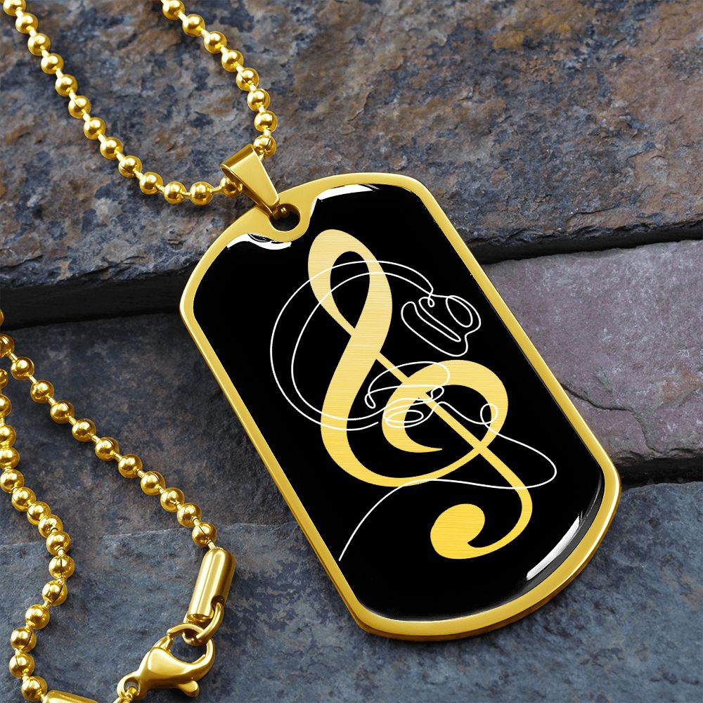 Dog Tag Necklace Black | G-clef Cutout | Headphones