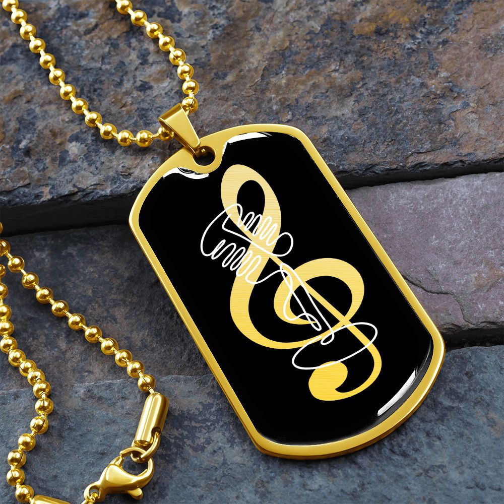 Dog Tag Necklace Black | G-clef Cutout | Vintage Mic