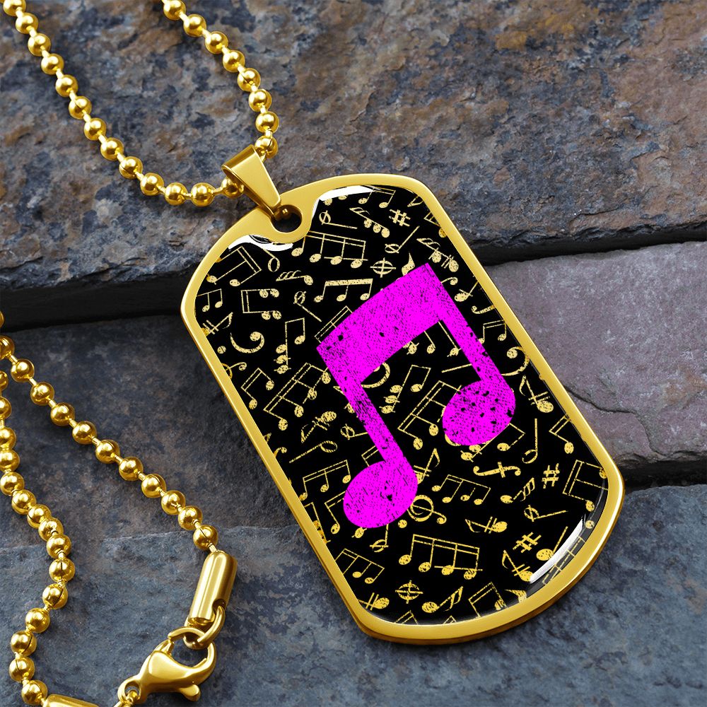 Dog Tag Necklace Black | Music Pattern Cutout | Pink Notes