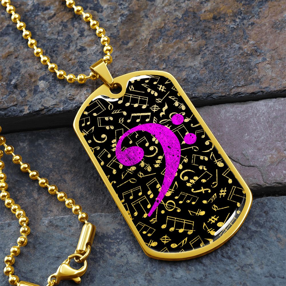 Dog Tag Necklace Black | Music Pattern Cutout | Pink Bass Clef