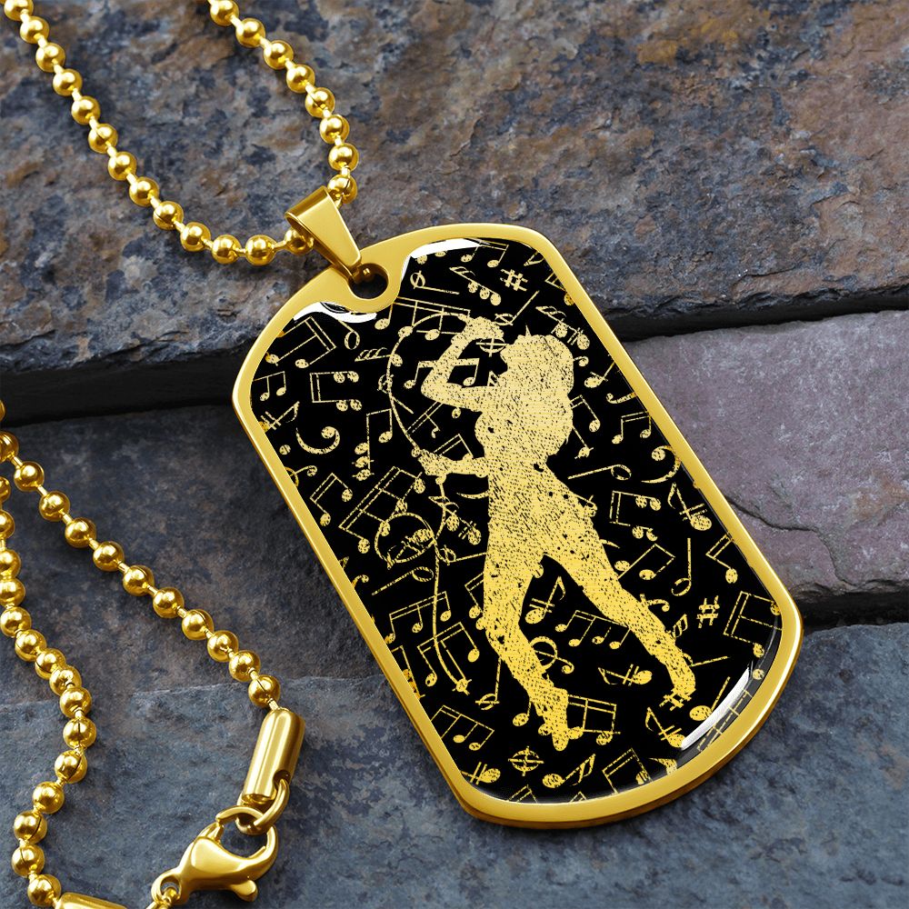 Dog Tag Necklace Black | Female Singer Cutout | Music Notes Cutout | Distressed