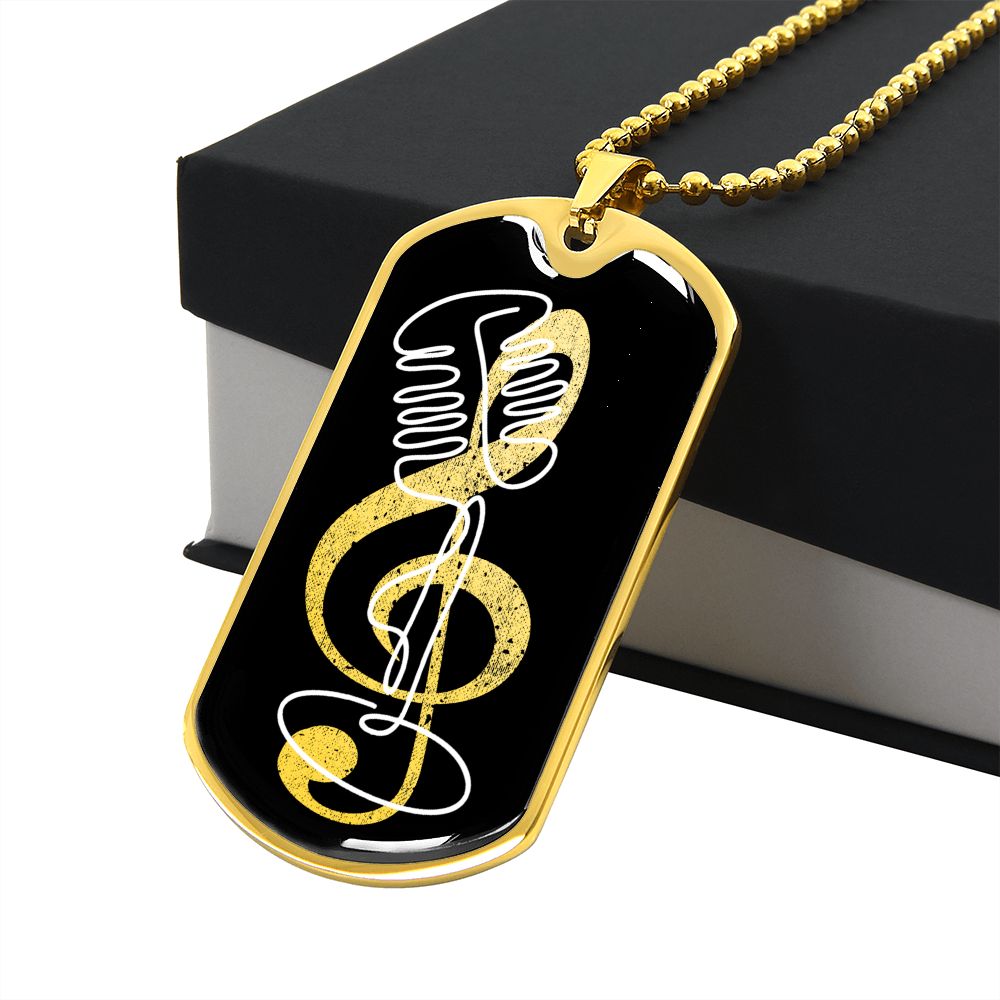 Dog Tag Necklace Black | G-clef Cutout | Vintage Mic
