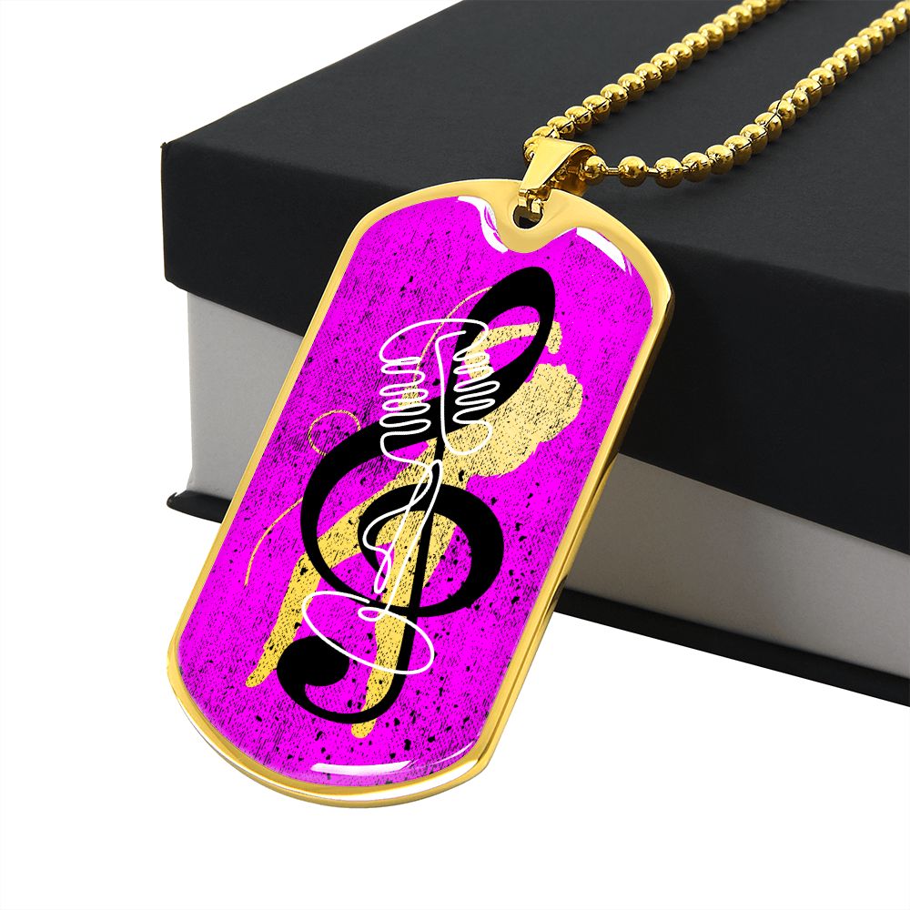 Dog Tag Necklace Pink | Female Singer Cutout | Vintage mic | G-clef