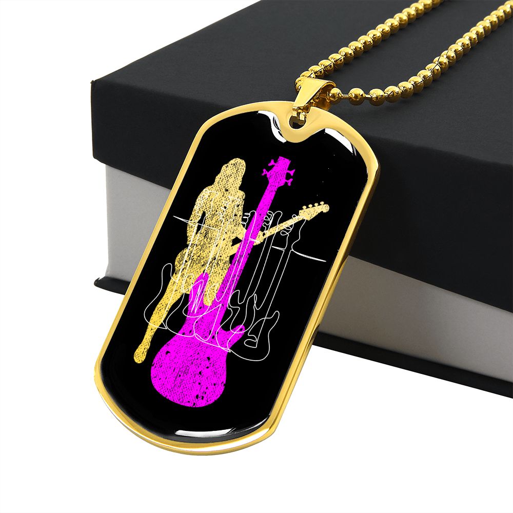 Dog Tag Necklace Black | Female Bassist Cutout | Bass Guitars | Pink Bass