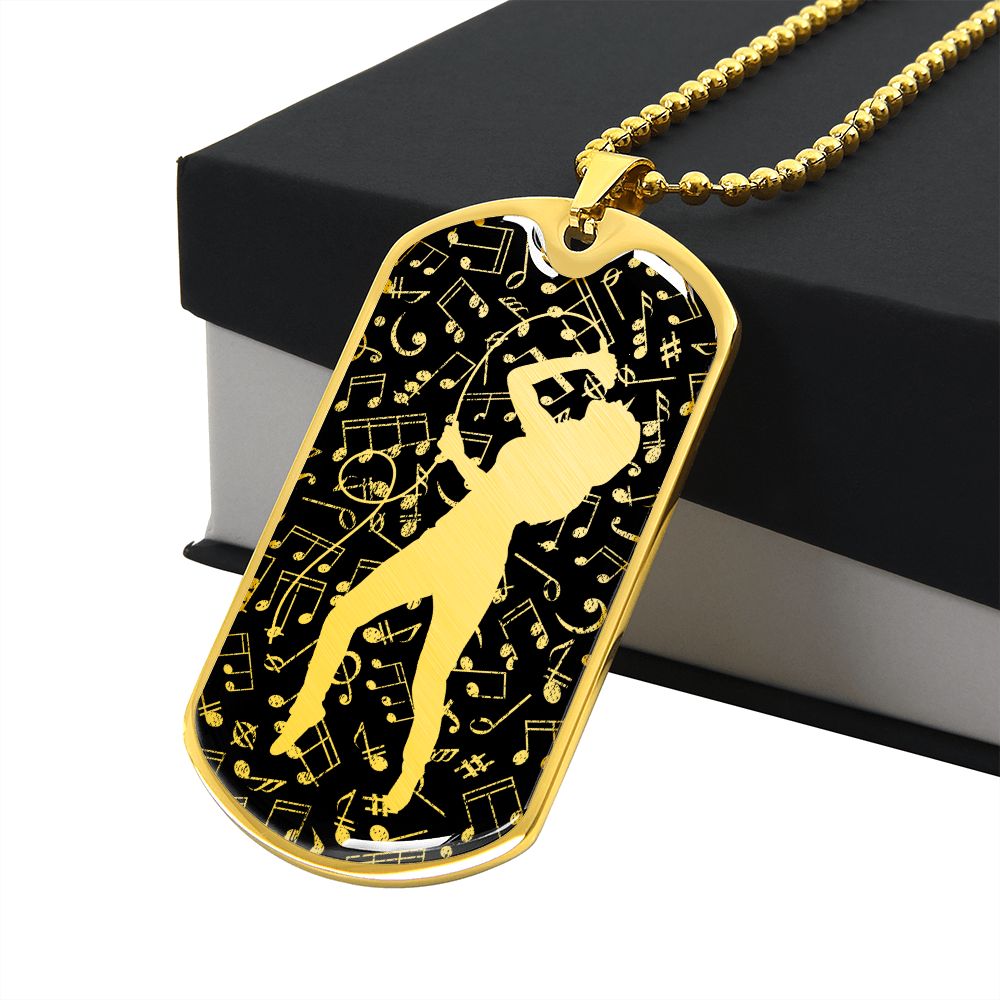 Dog Tag Necklace Black | Female Singer Cutout | Music Notes Cutout