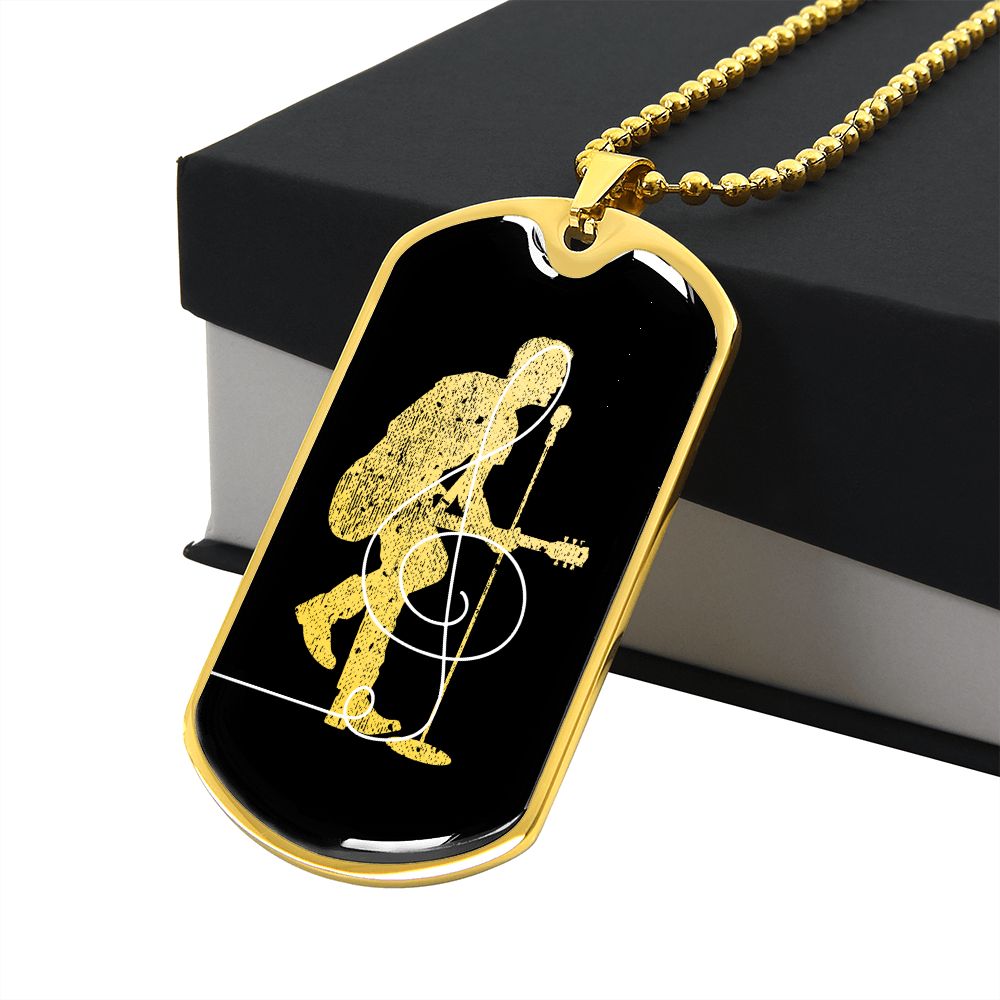 Dog Tag Necklace Black | Male Singer Cutout | Clef | Pink Clef