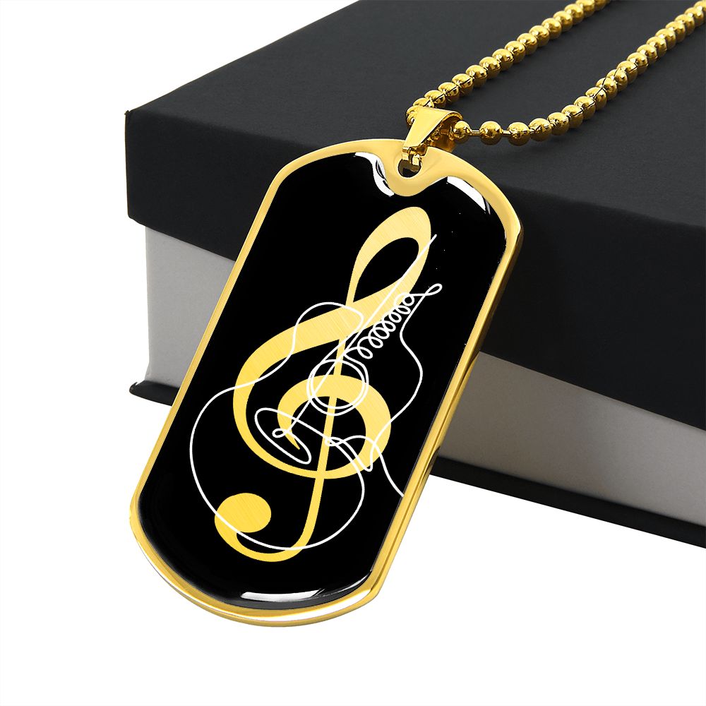 Dog Tag Necklace Black | G-clef Cutout | Guitar