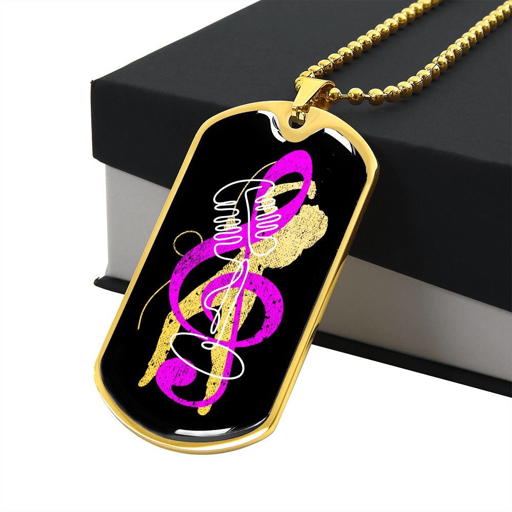 Dog Tag Necklace Black | Female Singer Cutout | Vintage mic | Pink Clef