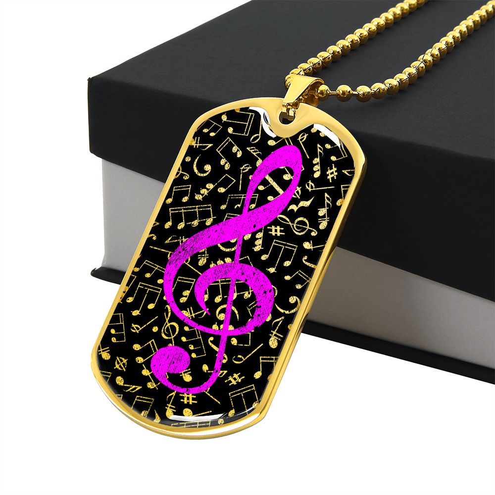 Dog Tag Necklace Black | Music Pattern Cutout | Pink Clef