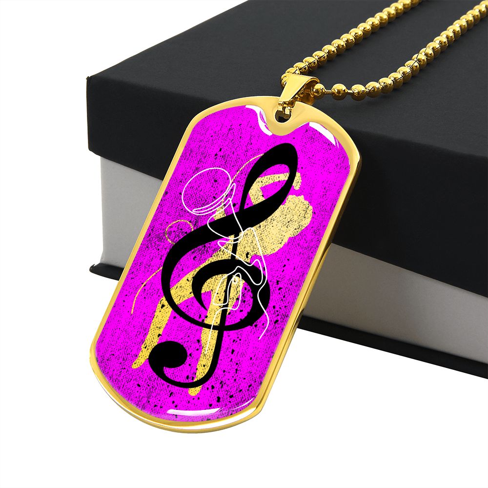 Dog Tag Necklace Pink | Female Singer Cutout | Mic | Black Clef