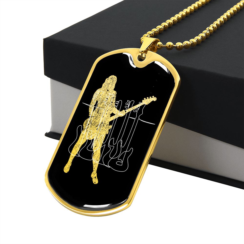 Dog Tag Necklace Black | Female Bassist Cutout | Bass Guitars Distressed