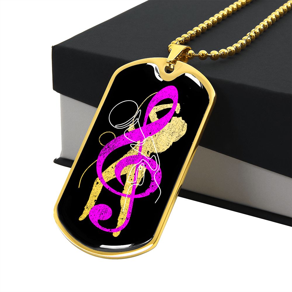 Dog Tag Necklace Black | Female Singer Cutout | Mic | Pink Clef