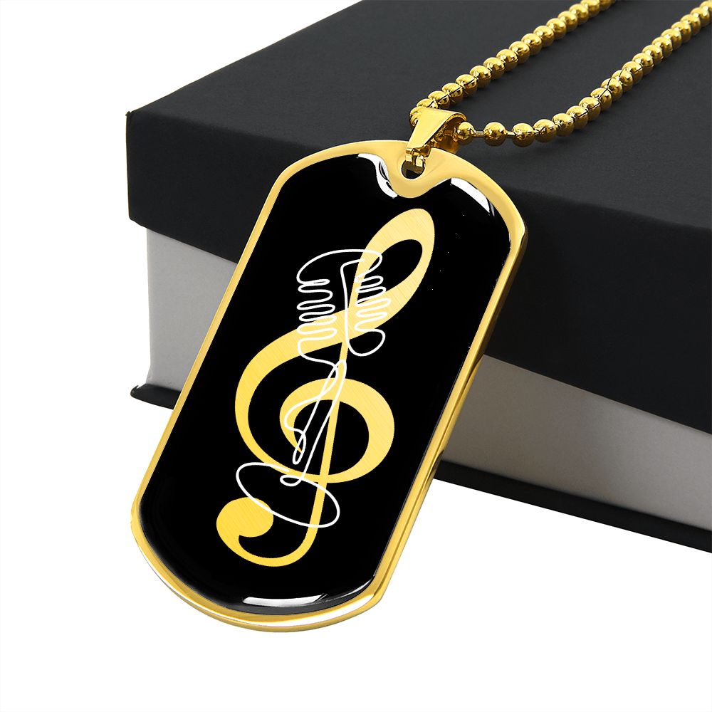 Dog Tag Necklace Black | G-clef Cutout | Vintage Mic