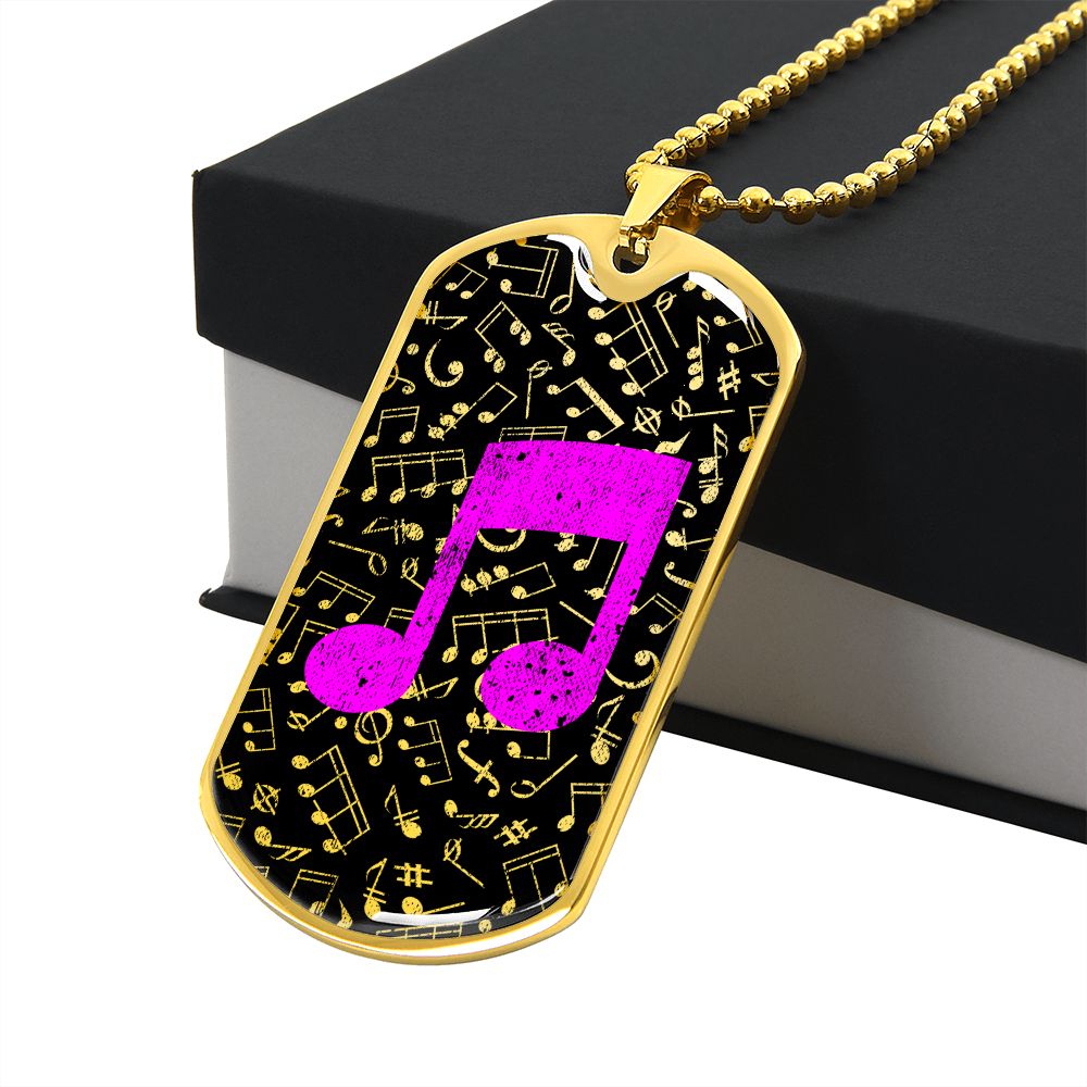 Dog Tag Necklace Black | Music Pattern Cutout | Pink Notes