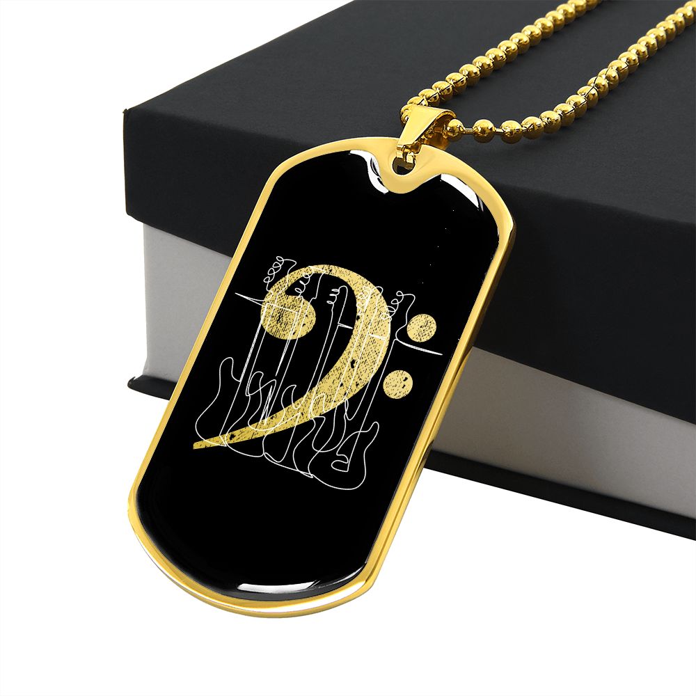 Dog Tag Necklace Black | Bass Clef Cutout | Basses | Distressed