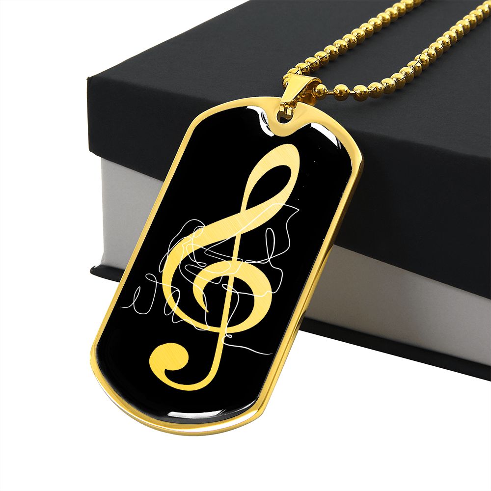 Dog Tag Necklace Black | G-clef Cutout | Grand Piano