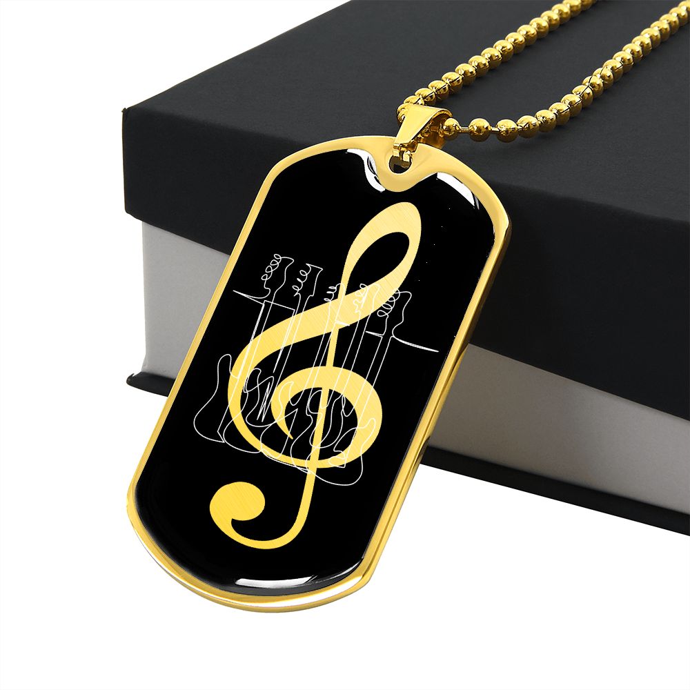 Dog Tag Necklace Black | G-clef Cutout | Basses