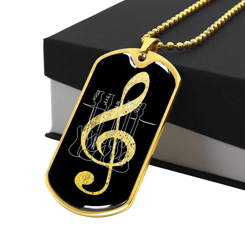 Dog Tag Necklace Black | G-clef Cutout | Basses | Distressed