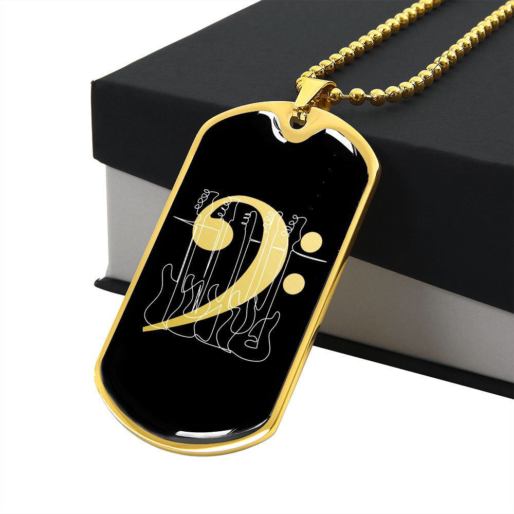 Dog Tag Necklace Black | Bass Clef Cutout | Basses