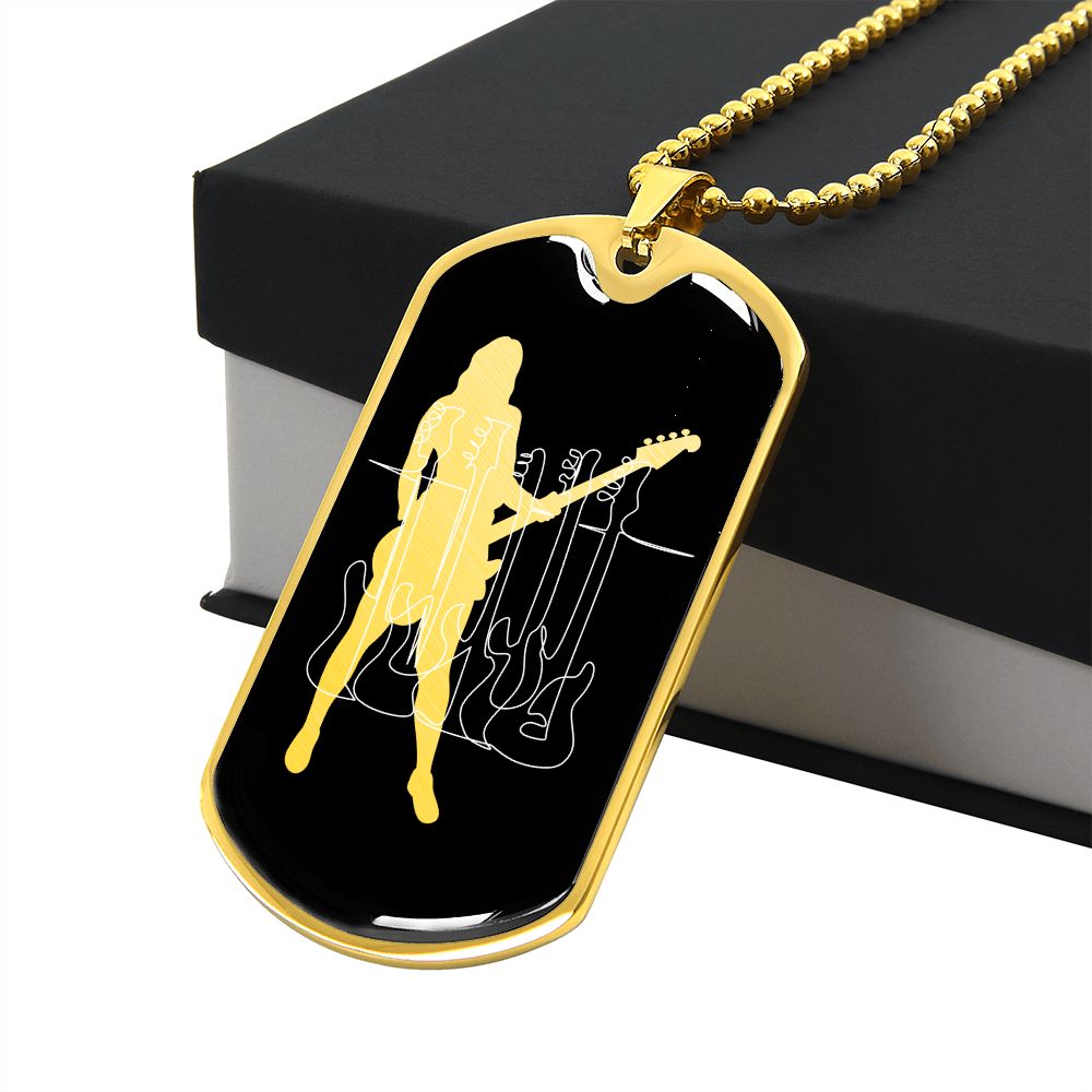 Dog Tag Necklace Black | Female Bassist Cutout | Bass Guitars