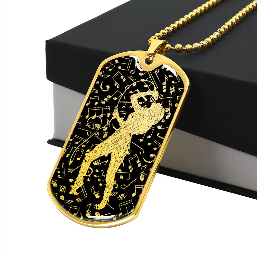 Dog Tag Necklace Black | Female Singer Cutout | Music Notes Cutout | Distressed