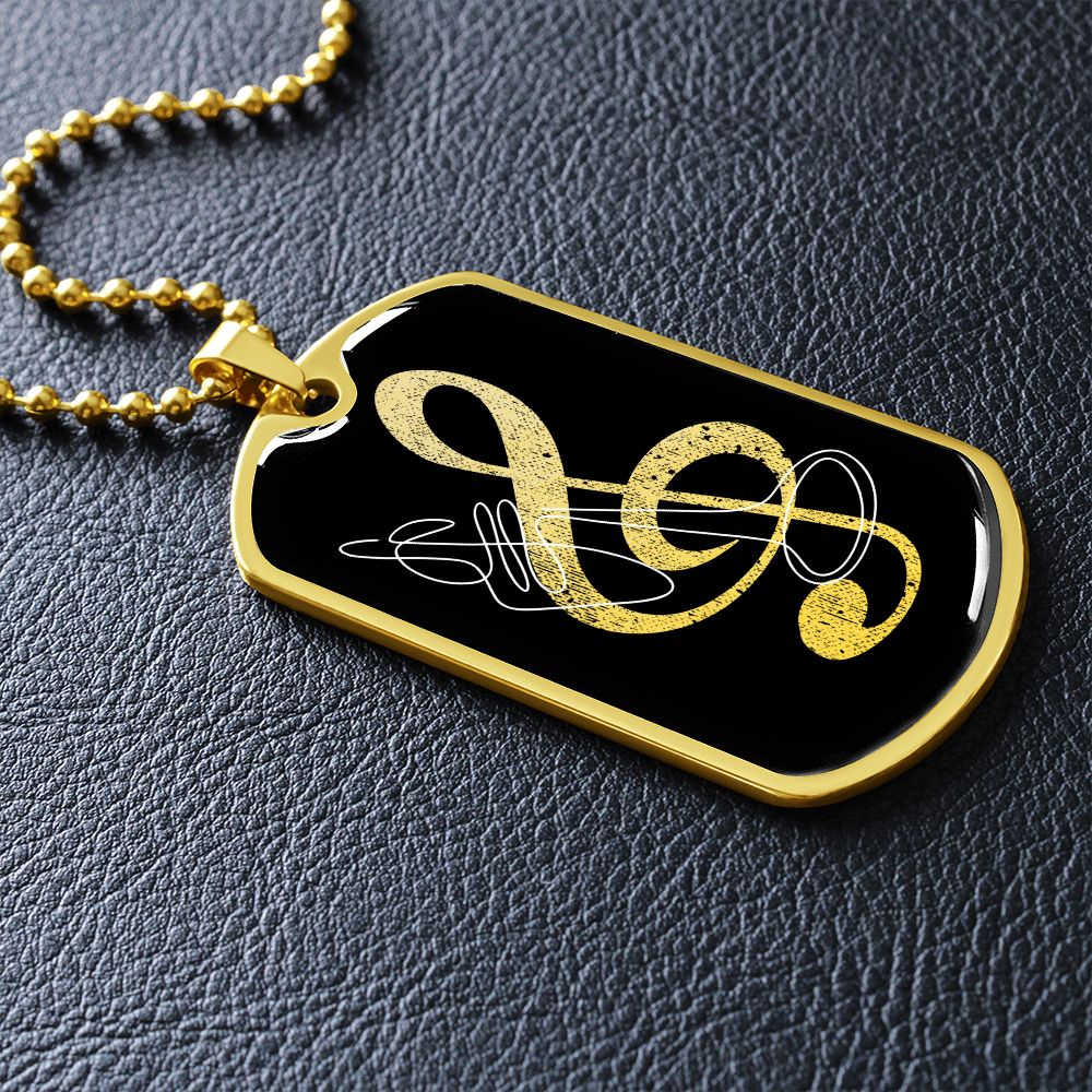 Dog Tag Necklace Black | G-clef Cutout | Trumpet | Distressed
