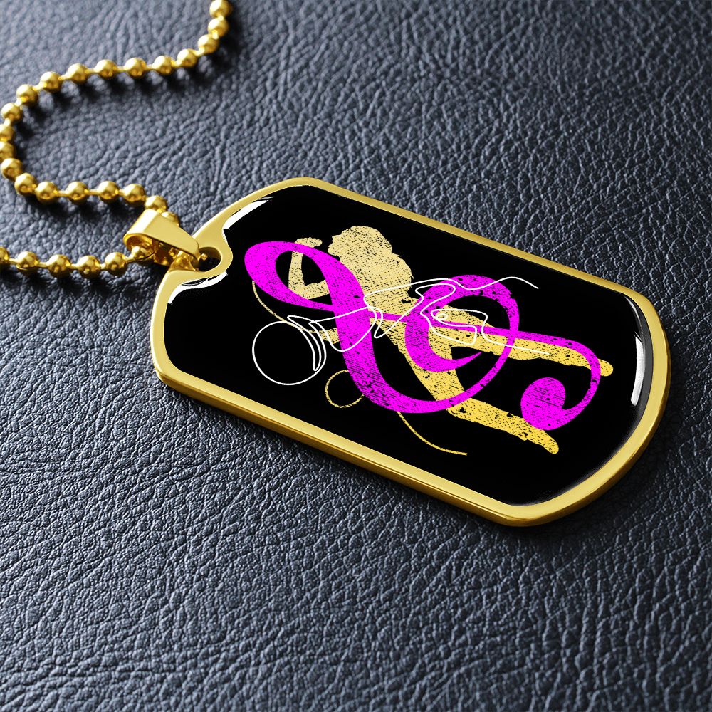Dog Tag Necklace Black | Female Singer Cutout | Mic | Pink Clef
