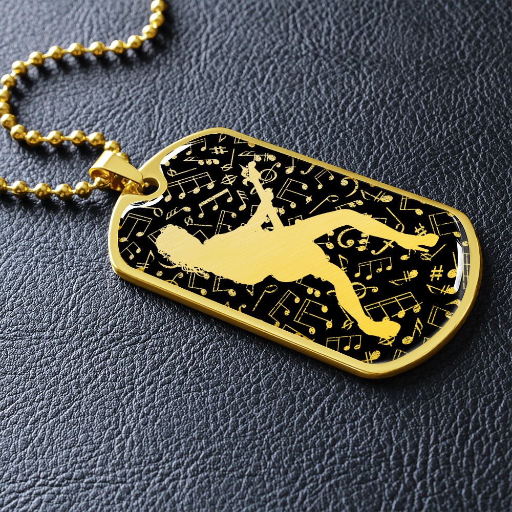 Dog Tag Necklace Black | Female Guitarist Cutout | Music Notes Cutout