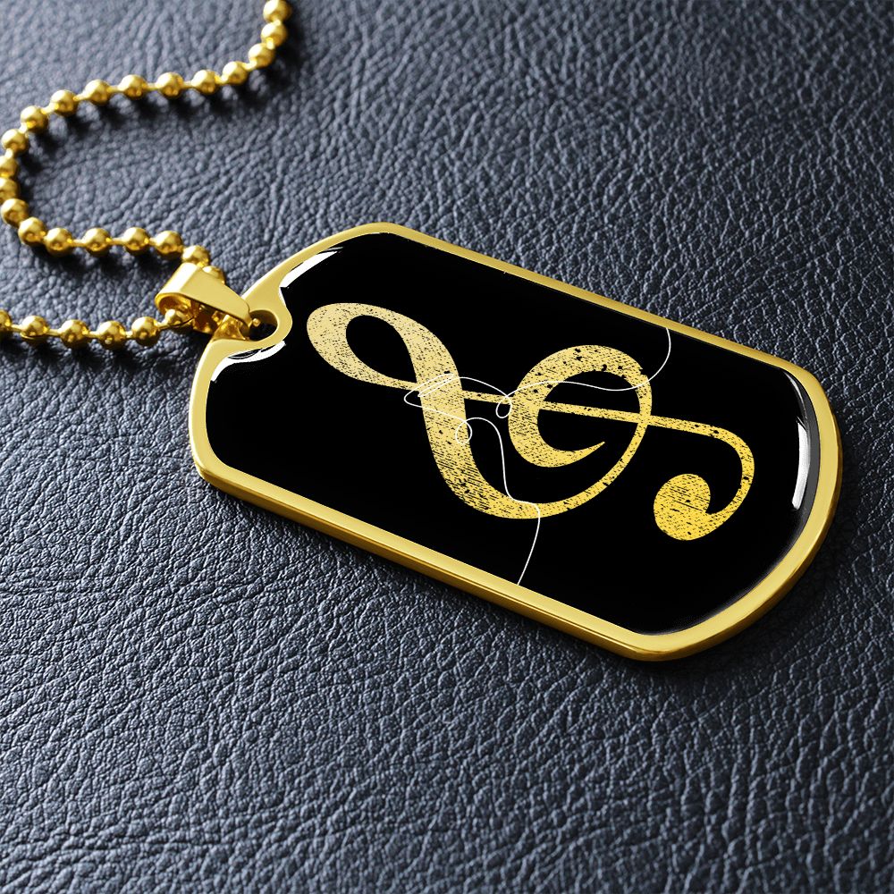 Dog Tag Necklace Black | G-clef Cutout | Music Notes | Distressed