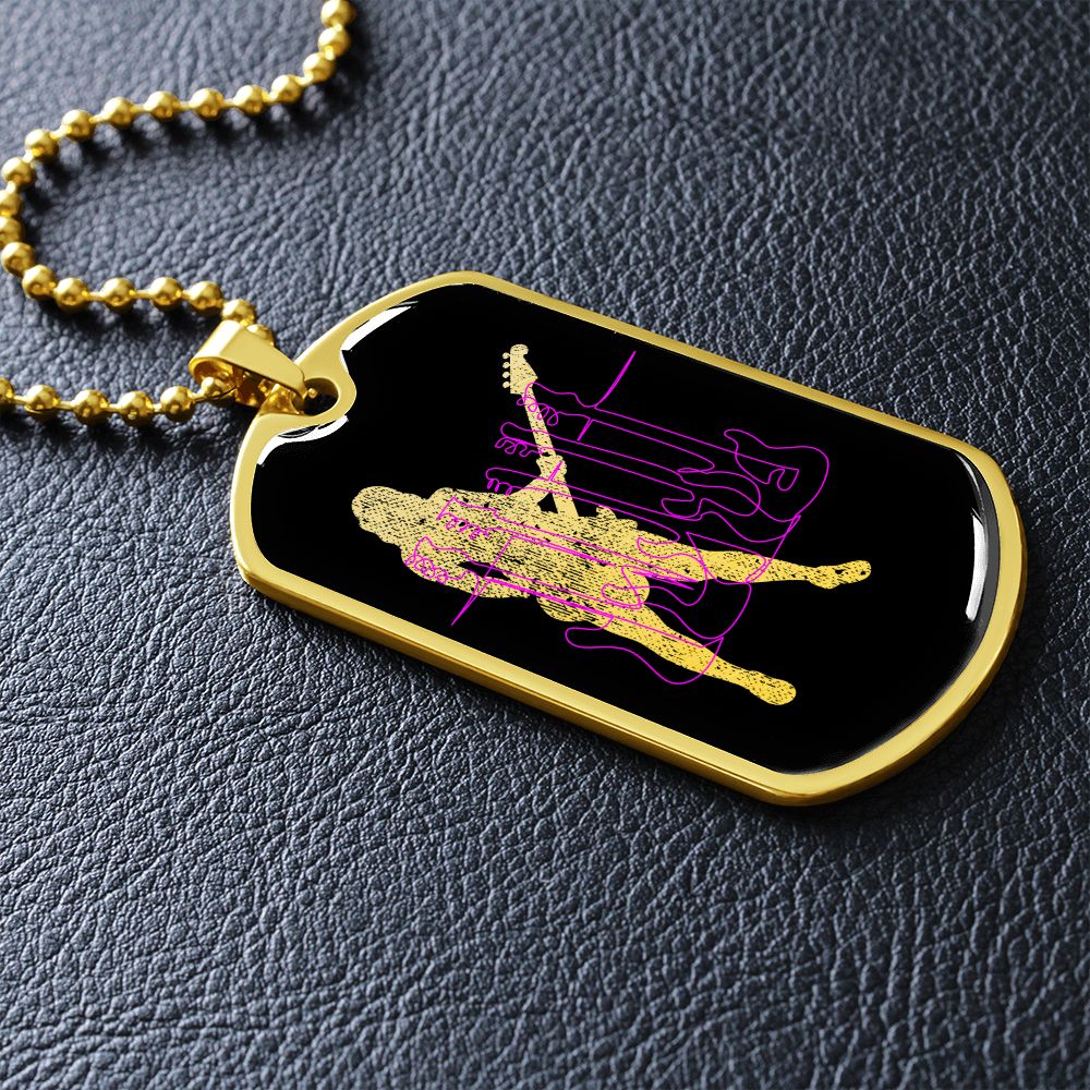Dog Tag Black Necklace | Female Bassist Cutout | Pink Bass Guitars | Pink Bass Clef | Distressed