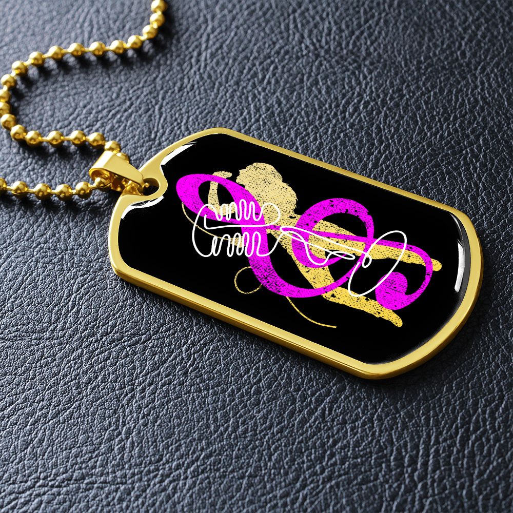 Dog Tag Necklace Black | Female Singer Cutout | Vintage mic | Pink Clef