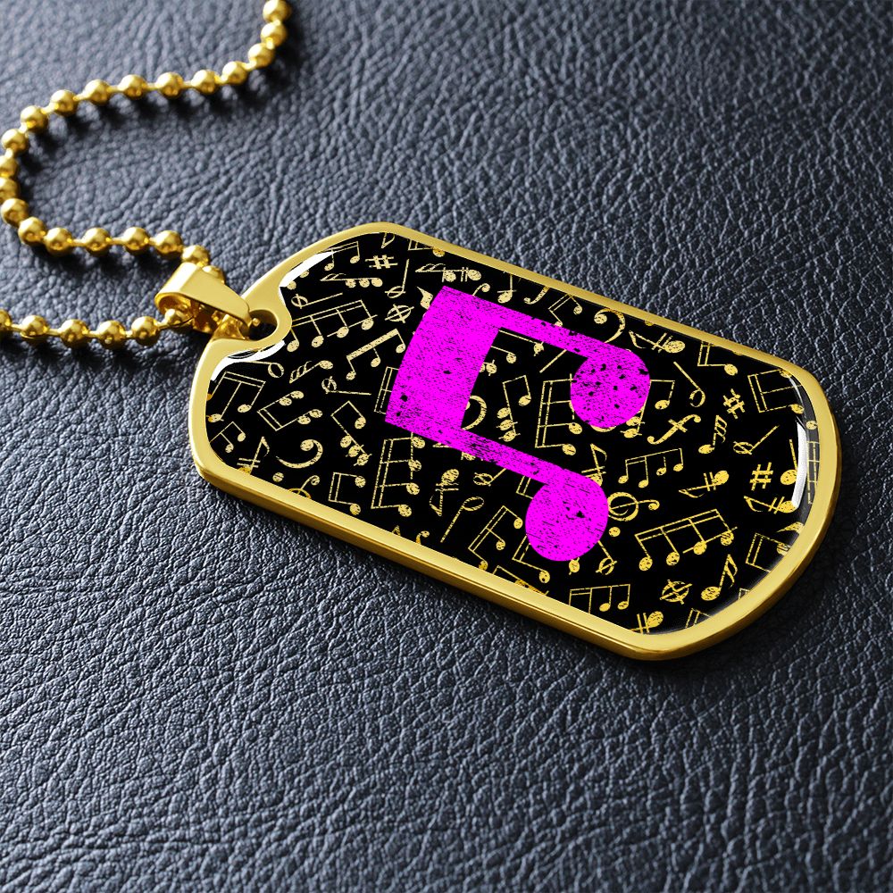 Dog Tag Necklace Black | Music Pattern Cutout | Pink Notes