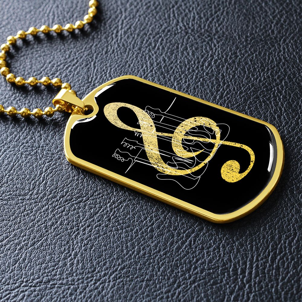 Dog Tag Necklace Black | G-clef Cutout | Basses | Distressed