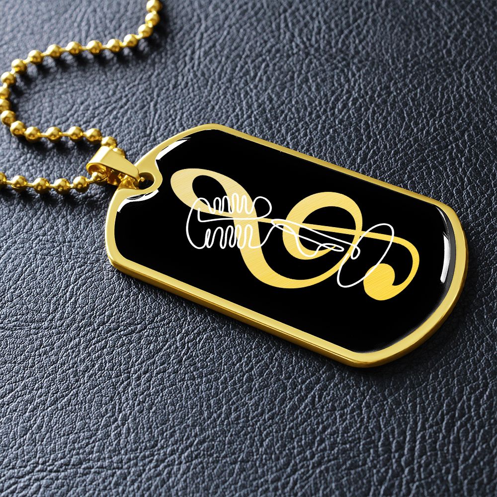 Dog Tag Necklace Black | G-clef Cutout | Vintage Mic