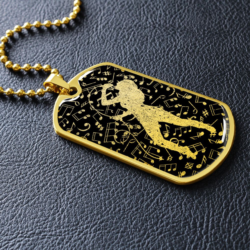 Dog Tag Necklace Black | Female Singer Cutout | Music Notes Cutout | Distressed