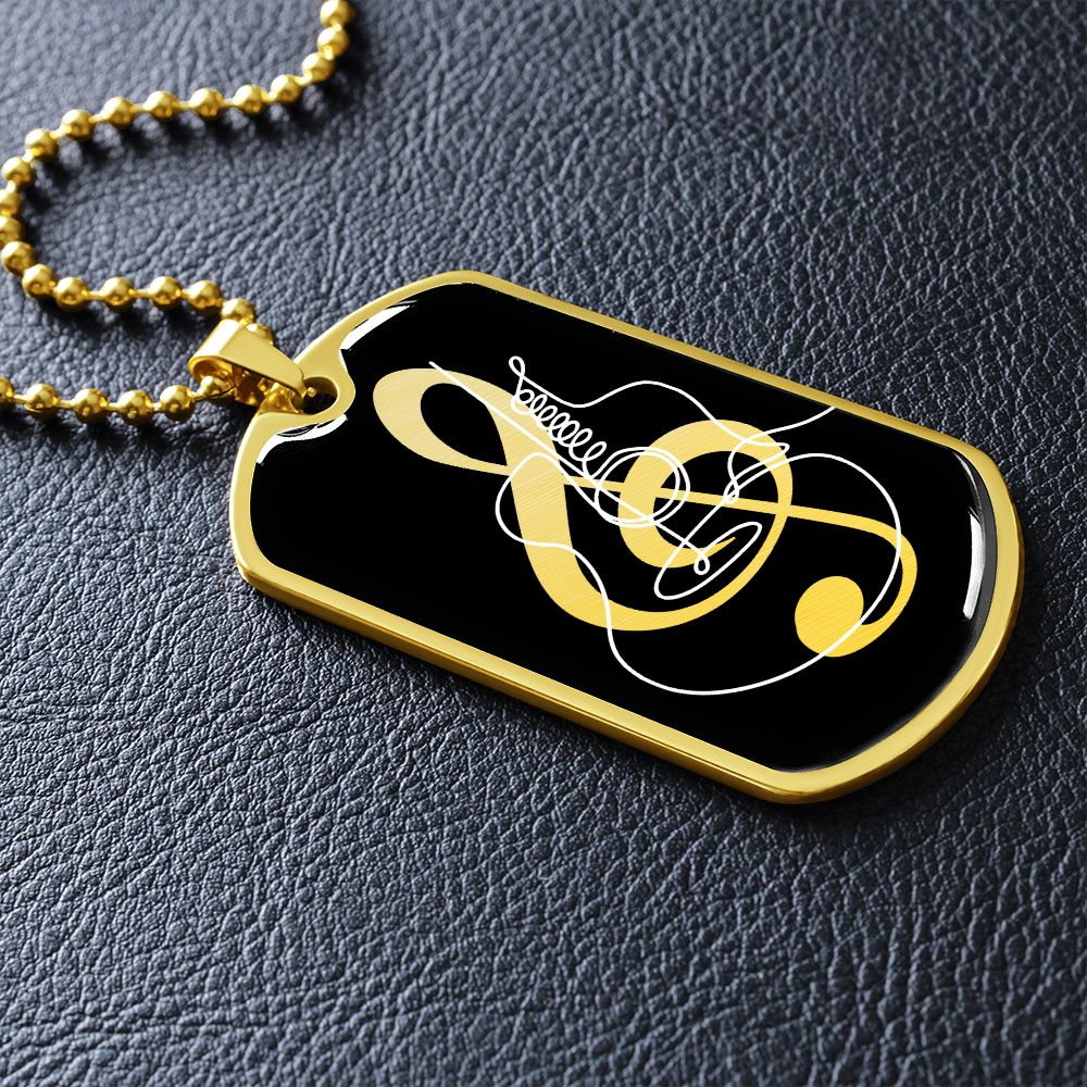Dog Tag Necklace Black | G-clef Cutout | Guitar