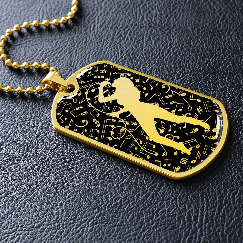 Dog Tag Necklace Black | Female Singer Cutout | Music Notes Cutout