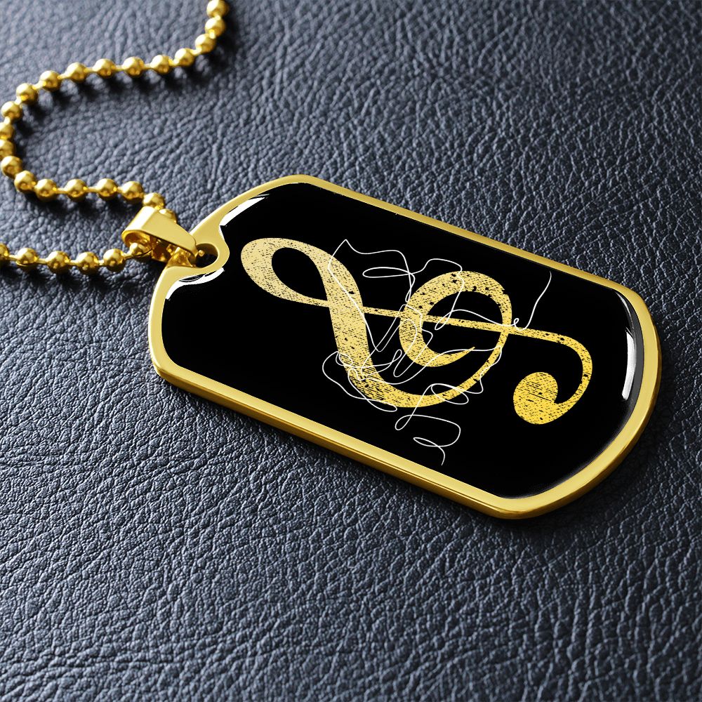 Dog Tag Necklace Black | G-clef Cutout | Grand Piano | Distressed